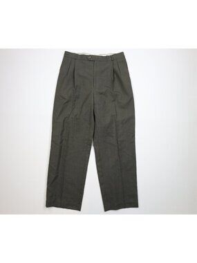 Vintage 90s Pleated Wide Leg Chino Pants Mens W32 L30 Green Wool Blend Knit